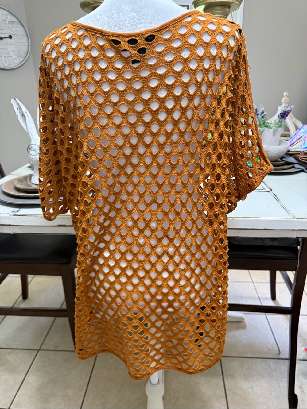 Women's Open-Knit Off-the-Shoulder Sweater in Caramel - Picture 4 of 4